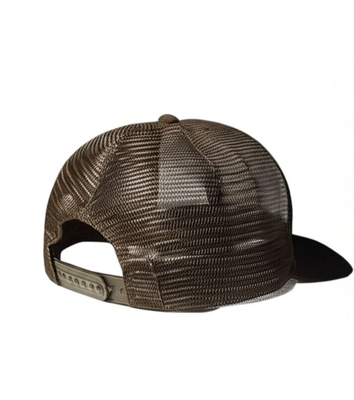 Brown Trucker Cap with Black Deer Antler Logo – Mesh Back, Adjustable Snapback Hat for Men & Women